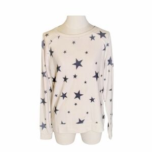 Grayson Threads White Scoop Neck Sweater Navy Blue Stars Size Small